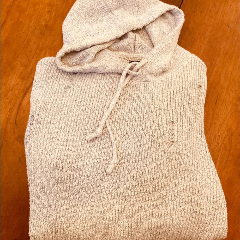 American Rag distressed hoodie sweater,  fabric blend content drawstring neck